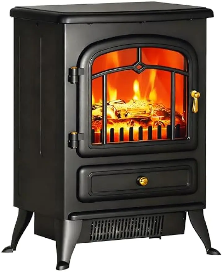 

22" Electric Fireplace Heater with Realistic LED Flames, Overheating Protection, 725W/1450W, Black