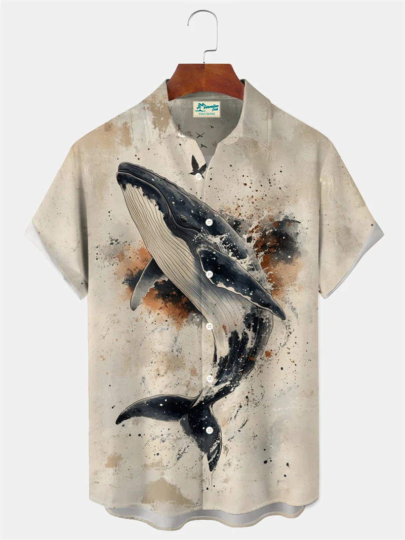 الحوت نمط ثلاثية الأبعاد مطبوعة قميص هاواي صيفي للرجال النساء الحيتان الجرافيك البلوزات للجنسين ألوها قمصان مريحة بلايز قصيرة الأكمام
