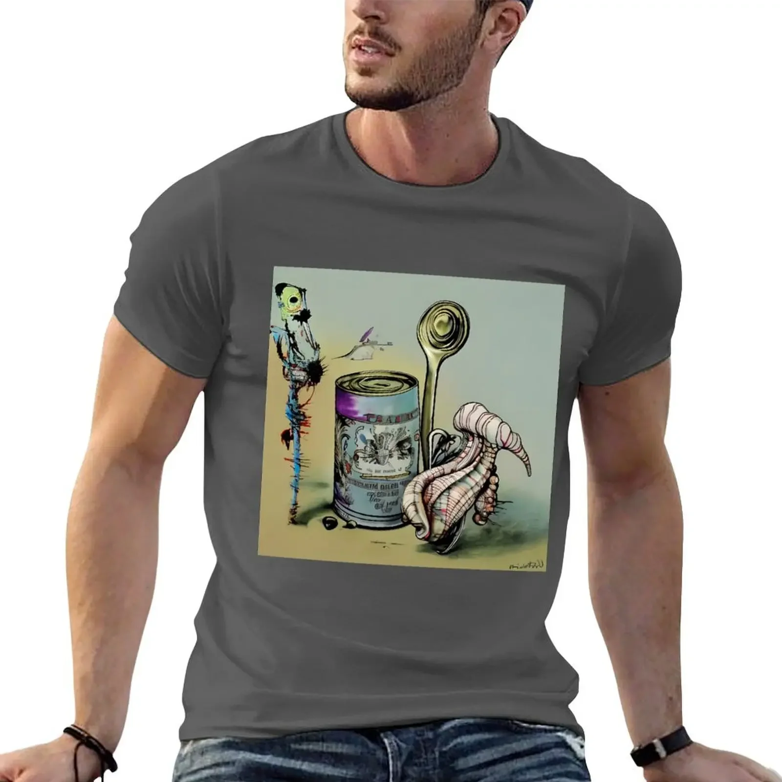 Painted stick, Can o' Beans, Conch shell, and Spoon as painted by Purple Sock T-shirt summer tops mens vintage t shirts