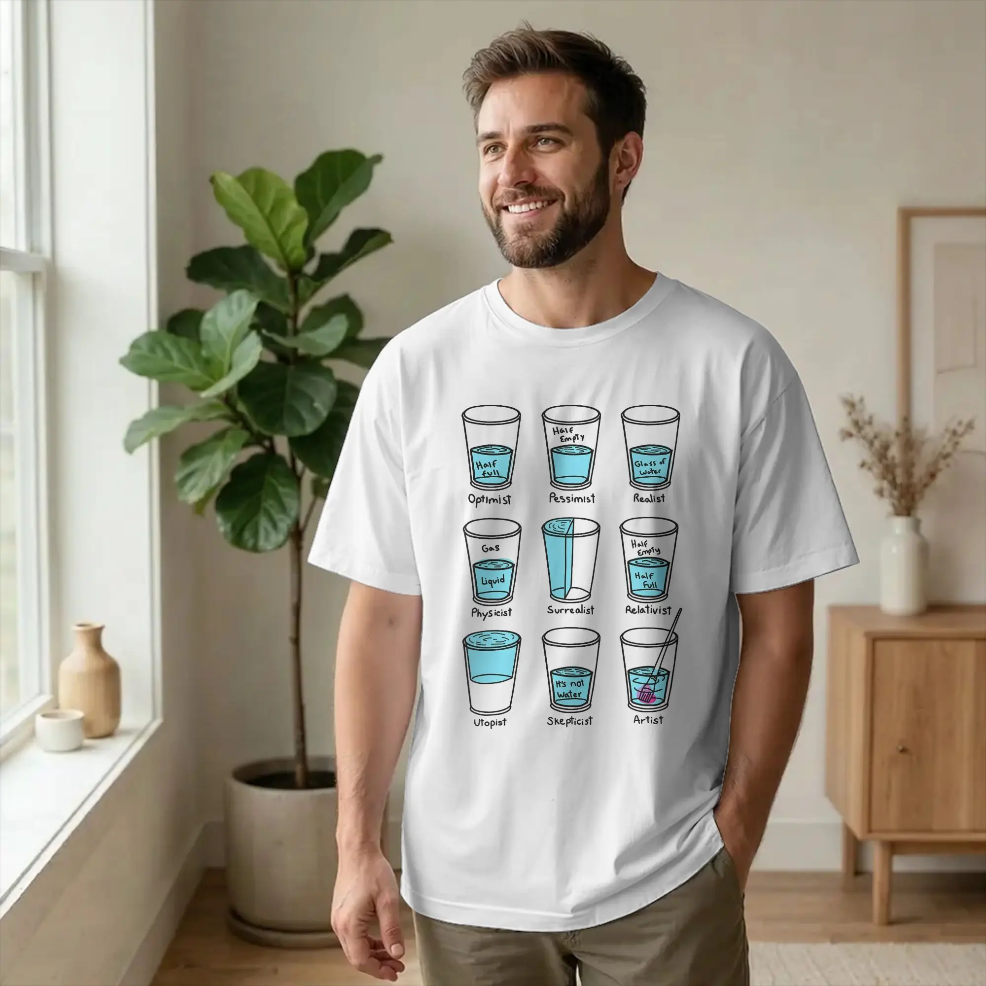 Glass Half Full Empty Meme Men's T Shirts Psychology Funny Funny Tee Shirt Short Sleeve O Neck T-Shirts Cotton Summer Clothes