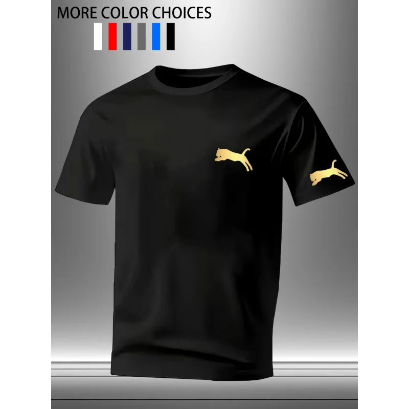 2026New Year's Men's Short-Sleeve Hardcore｜Men's Round Neck Short Sleeve | Printed“Mini gold Gradient Lion”The overall style