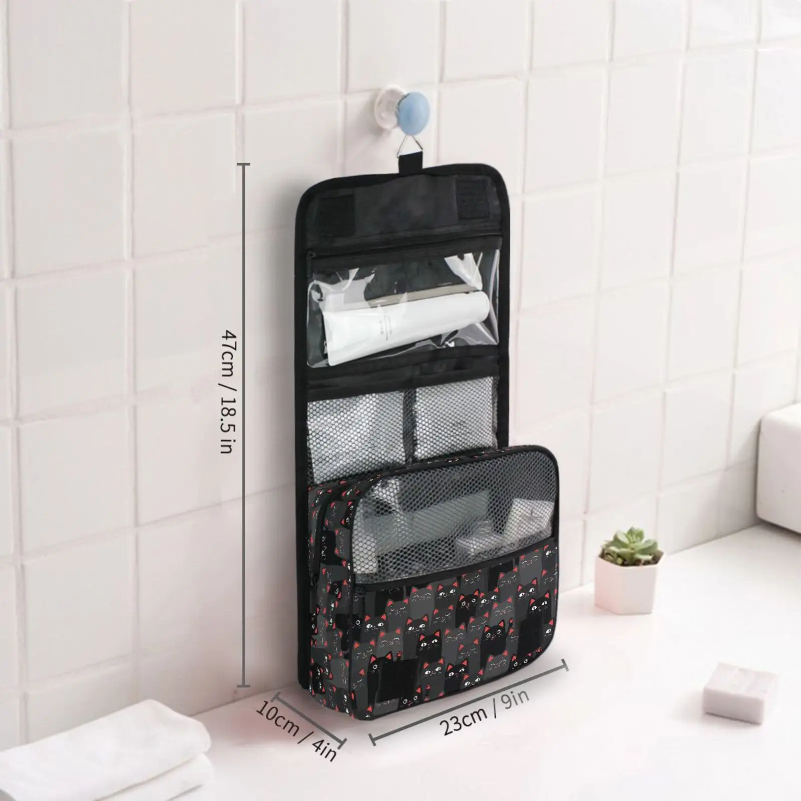 Black And Grey Cats Hanging Toiletry Bag Travel Makeup Case Wash Bag Portable Large capacity Foldable Cosmetics Organiser Bag