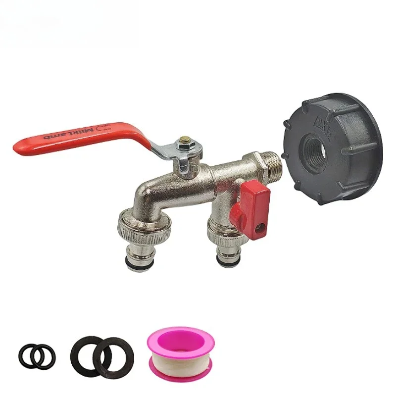 Outdoor Zinc Alloy Bibcock 1/2'' 3/4'' Tap Key Dual Nipple Water Splitter Connector 2 Outlet Garden Faucet Red