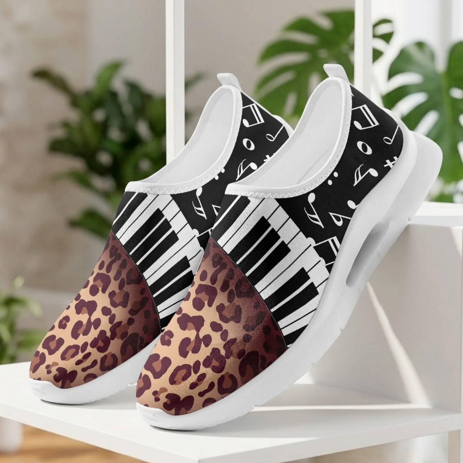 PENSTROLL Comfortable Nurse Shoes Slip on Breathable Walking Shoes for Sport Women Leopard Piano Note