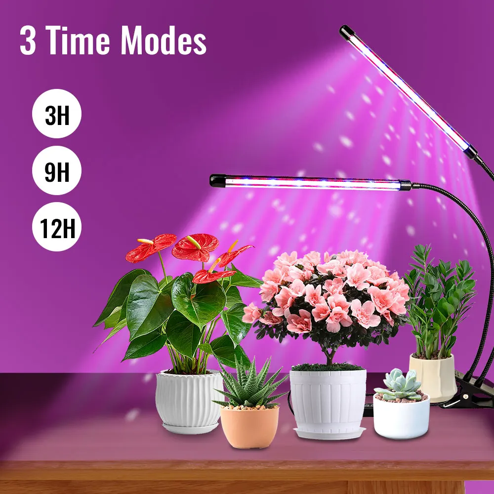 Dual-Head Clip-On Plant Light LED Grow Lights With Circuit Timer And Light Adjustment Suitable For Succulent Plants