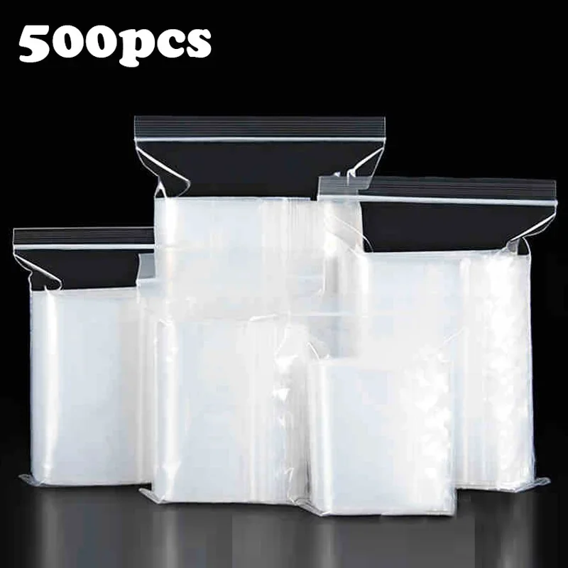 100/500pcs Resealable Storage Bags Transparent Self Sealed Plastic Bags Vacuum Fresh Food Storage Kitchen Organizer Jewelry Bags