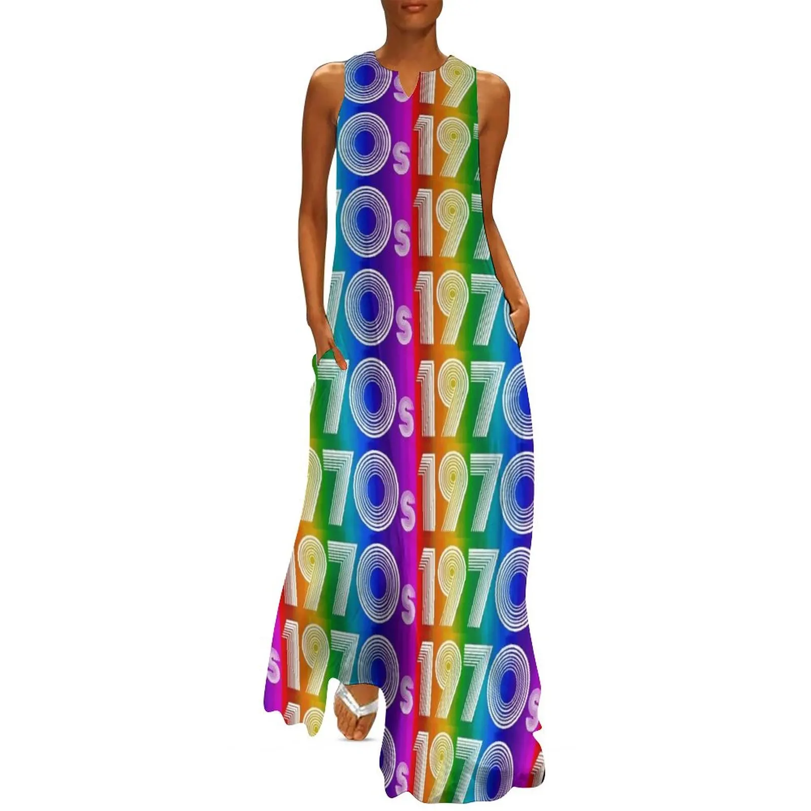 

Rainbow Pride 1970s Retro Disco Font Long Dress prom clothes wedding dresses for parties festival outfit women Dress