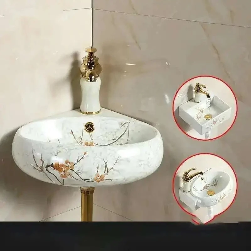 Colored Wall Hanging Bathroom Sinks Wall Hanging Small Washbasin Washing Sinks Ceramic Corner Basin Triangle Bathroom Washbasins