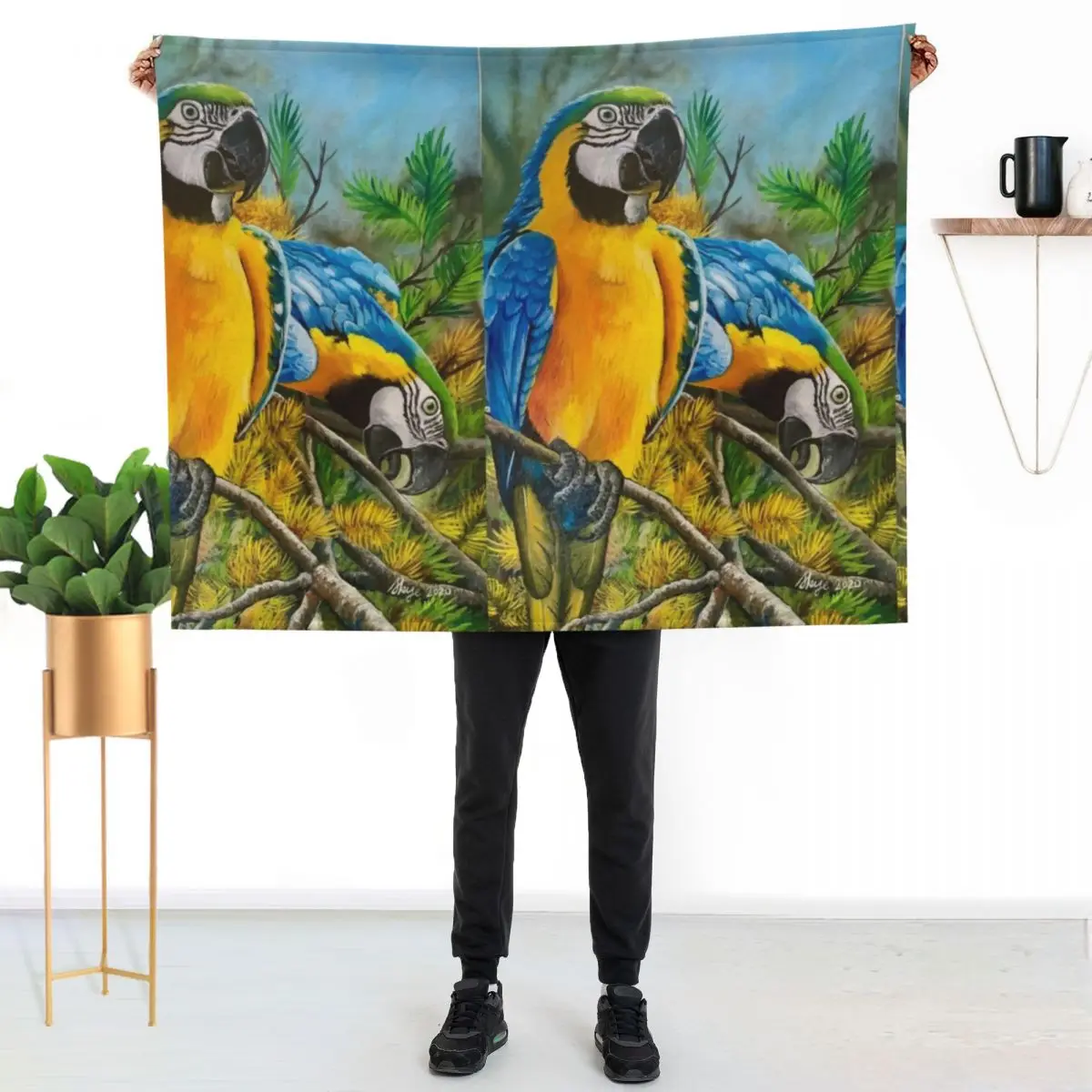 Blue and Gold Macaws #1 Throw Blanket Soft Beds Fashion Sofas Single blankets ands Plaid on the sofa Loose Blankets