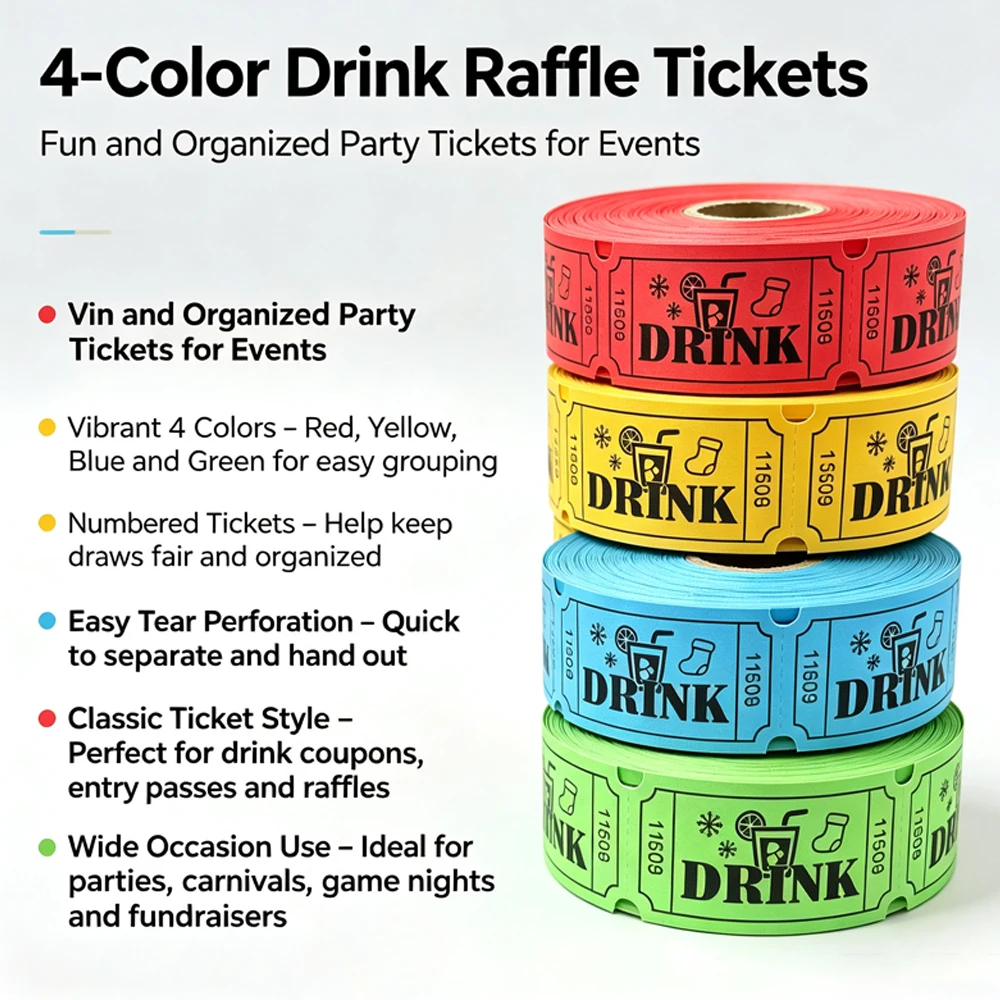500pcs Raffle Tickets Rolls, Drink Tickets Single Roll for Events, Leisure, Movie Watching, Entertainment, (4-Color Selection) view 4