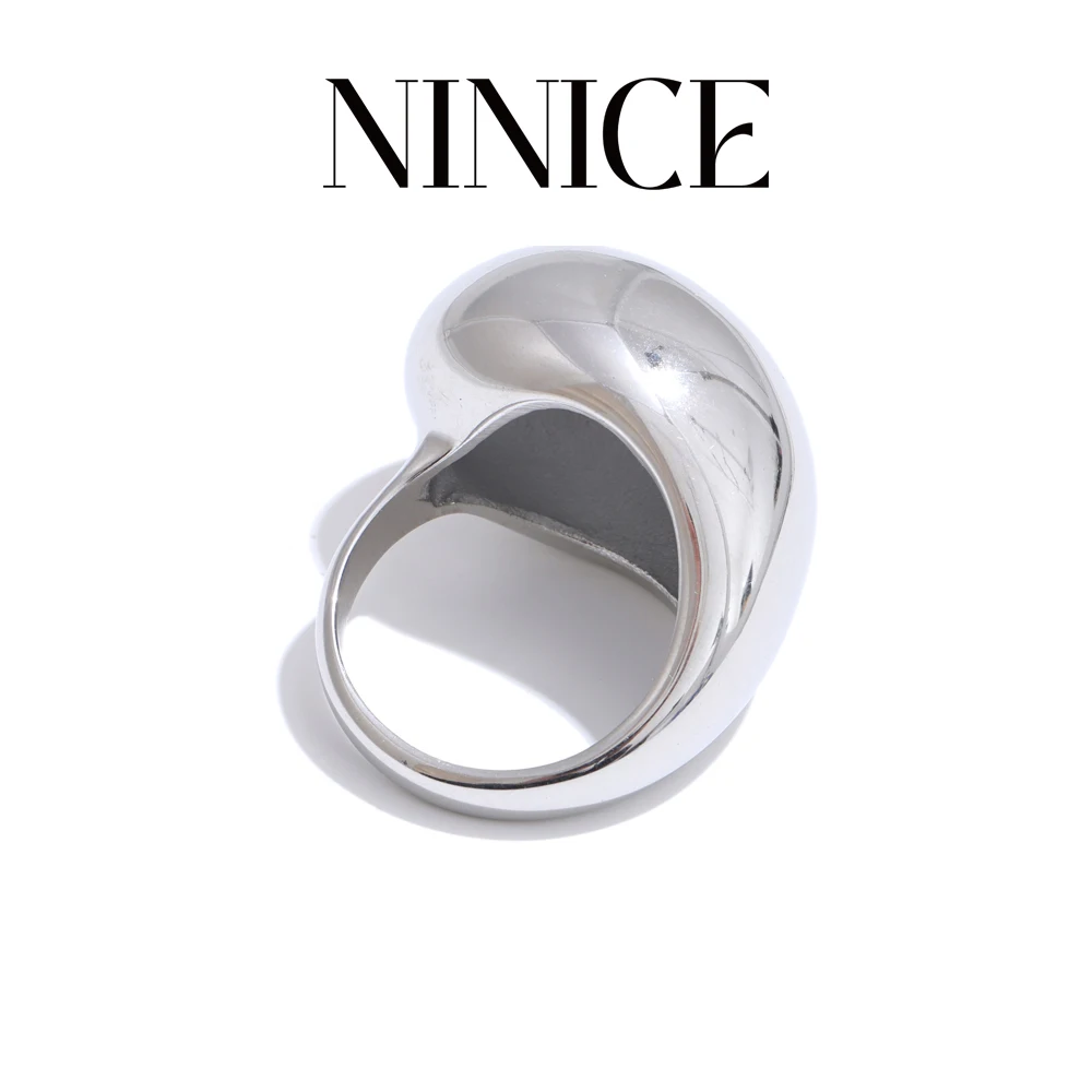 NiNice Statement Stainless Steel Smooth Half Empty Chunky Ring Gold Silver Color PVD Plated Popular Jewelry Gift