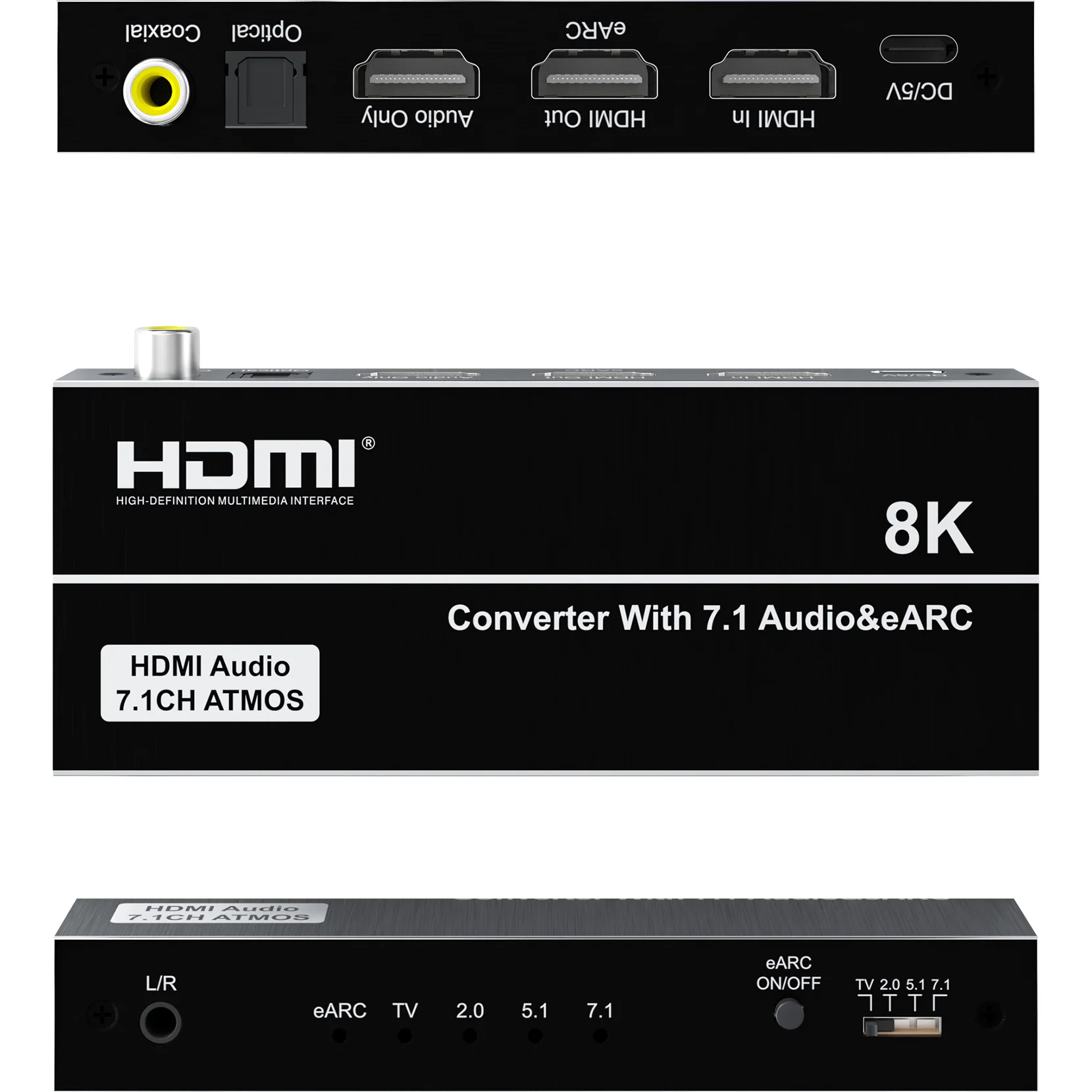 8K HDMI Audio Extractor with eARC Return 4K@144Hz HDMI 2.1 Video Converter Support 7.1CH Dolby Atmos 3.5mm Optical Coaxial HDR10
