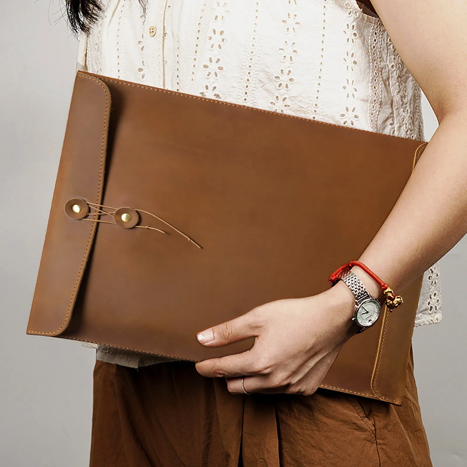 Genuine Leather Document Holder A4 Size Leather Portfolio Folder, Professional File Organizer Envelope for Office & Business