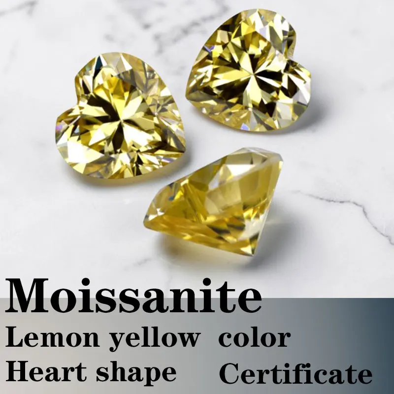 

Moissanite VVS1 Artificial Stone Lemon Yellow Color Heart Cut with Certificate High Quality