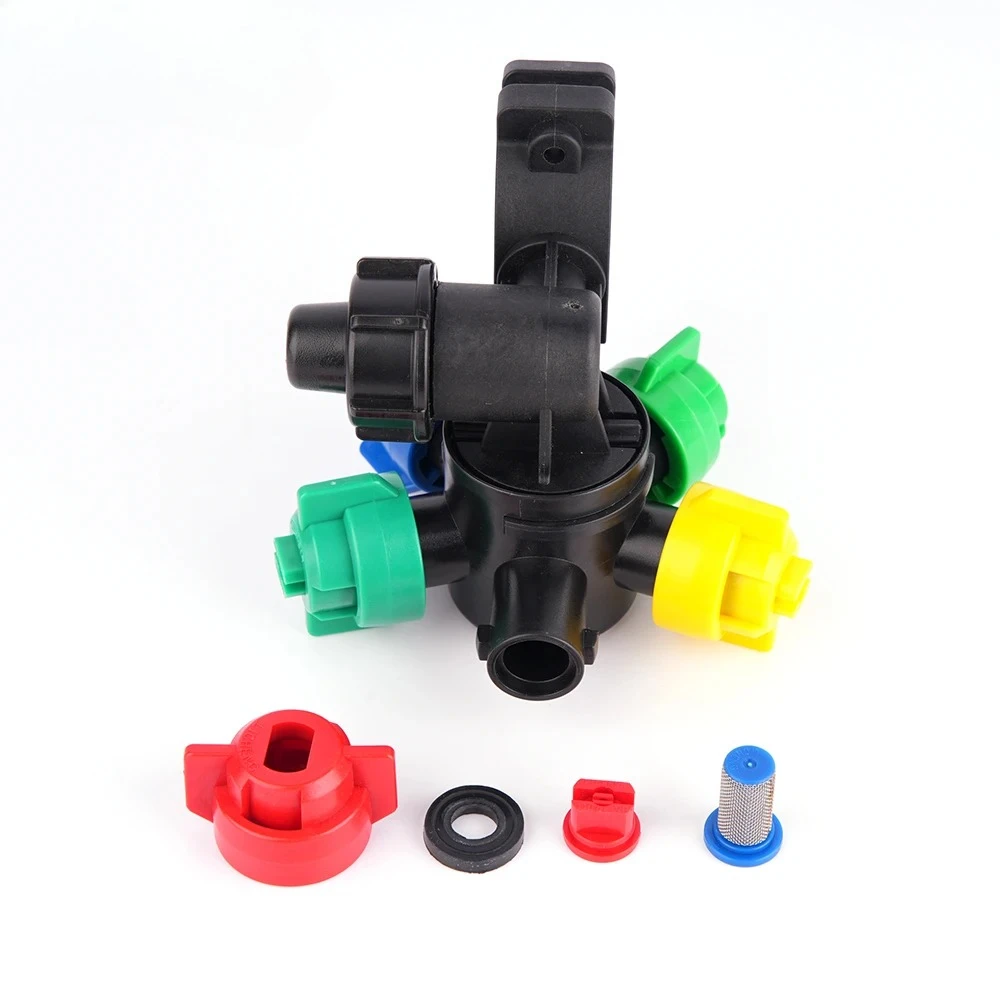 3 Nozzle Holder with 5 Head Fan Nozzle Assembly, Anti-Drip Design for Agricultural Spraying Operations