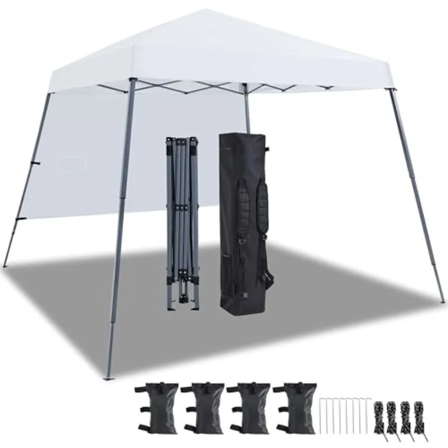 

10x10 Slant Leg Canopy Tent, Pop Up Folding Shelter, Portable Lightweight with 1 Sidewall for Outdoor Patio Backyard, Silver-Co