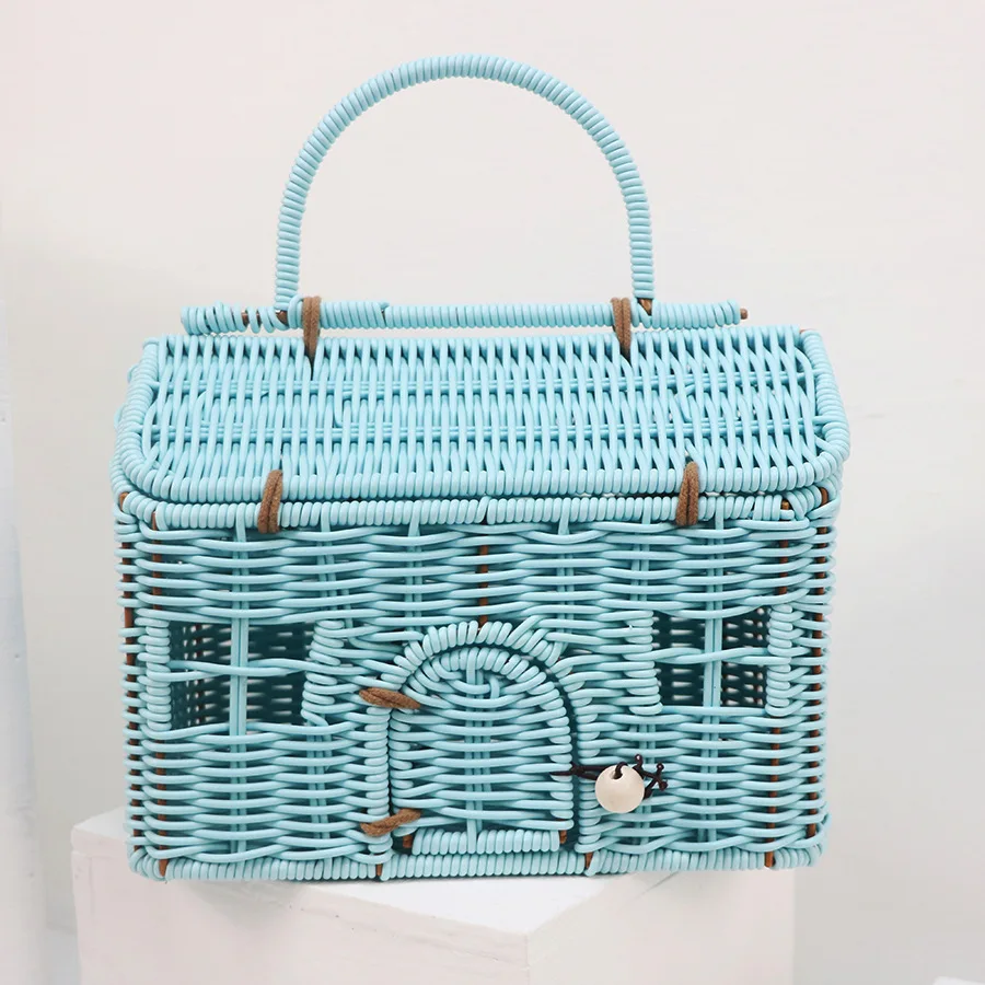 Wicker Woven House Rattan Bag Handmade Handbags Bohemian Straw Basket Bags for Women Funny Hollow Beach Bag Storage Box Bags New