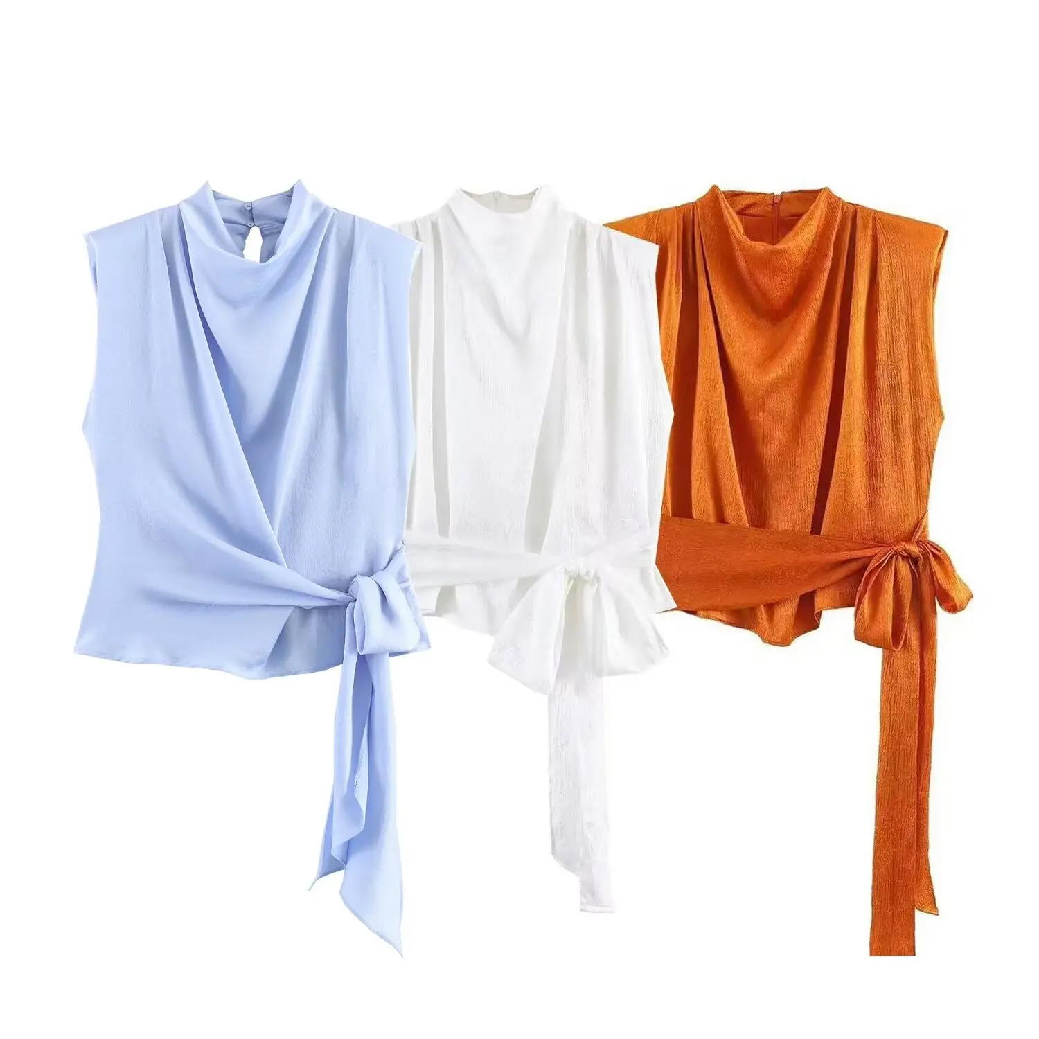 Willshela Women Fashion Solid Pleated Bowed Lace Up Back Zipper Vest Vintage O-Neck Sleeveless Female Chic Lady Tanks Tops