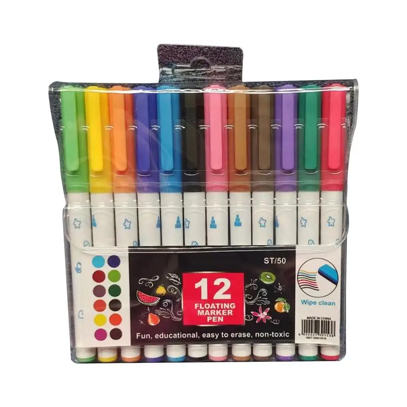 علامات السبورة المائية للأطفال ، علامات فرشاة الألوان المائية ، سريعة الجفاف ، غير مزعجة ، أقلام فنية مانعة للتسرب للسيراميك ، 12X