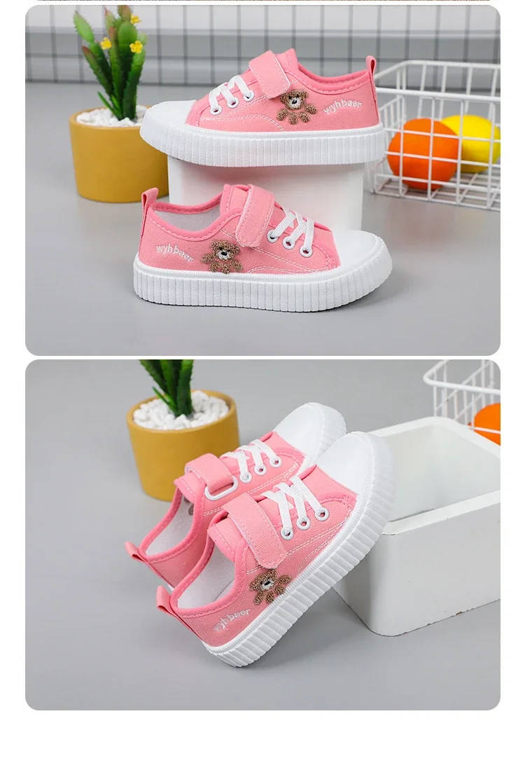 Kinder Segeltuchschuhe Frühling Herbst Weiße Stickerei Cartoon Jungen und Mädchen Einzelschuhe Rosa Weiche rutschfeste Kinder Freizeitschuhe – Detail 14