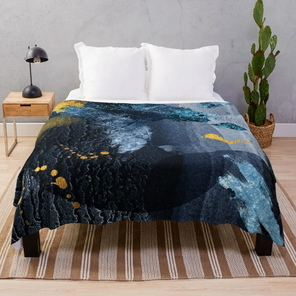 

Abstract Navy and Gold Throw Blanket Quilt Luxury Throw Polar Blankets