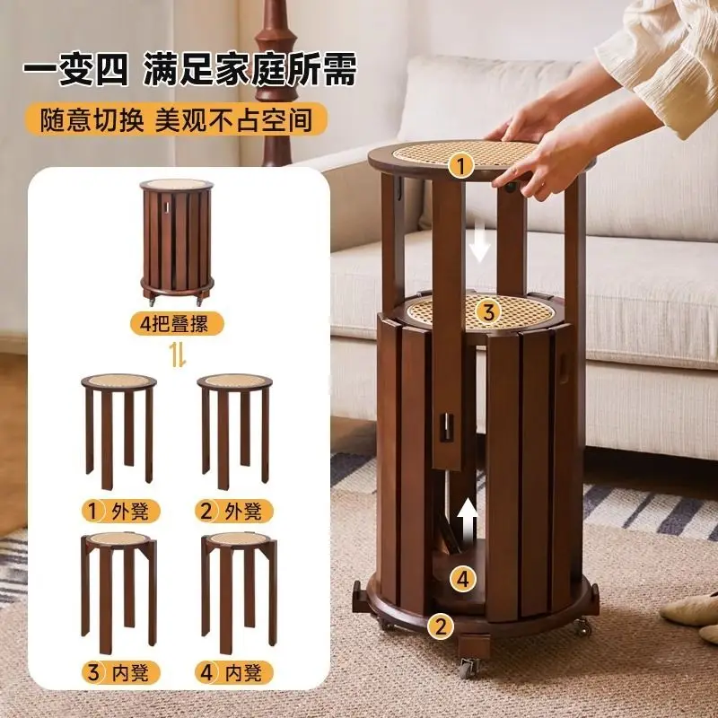 مقعد دائري منزلي قابل للتكديس من الخشب الصلب لغرفة المعيشة، طاولة طعام، مقعد تخزين خشبي