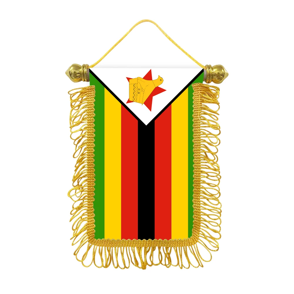 Zimbabwe small hanging flag 10x15cm triangular flag car decoration hanging flag double-sided pattern with suction cup