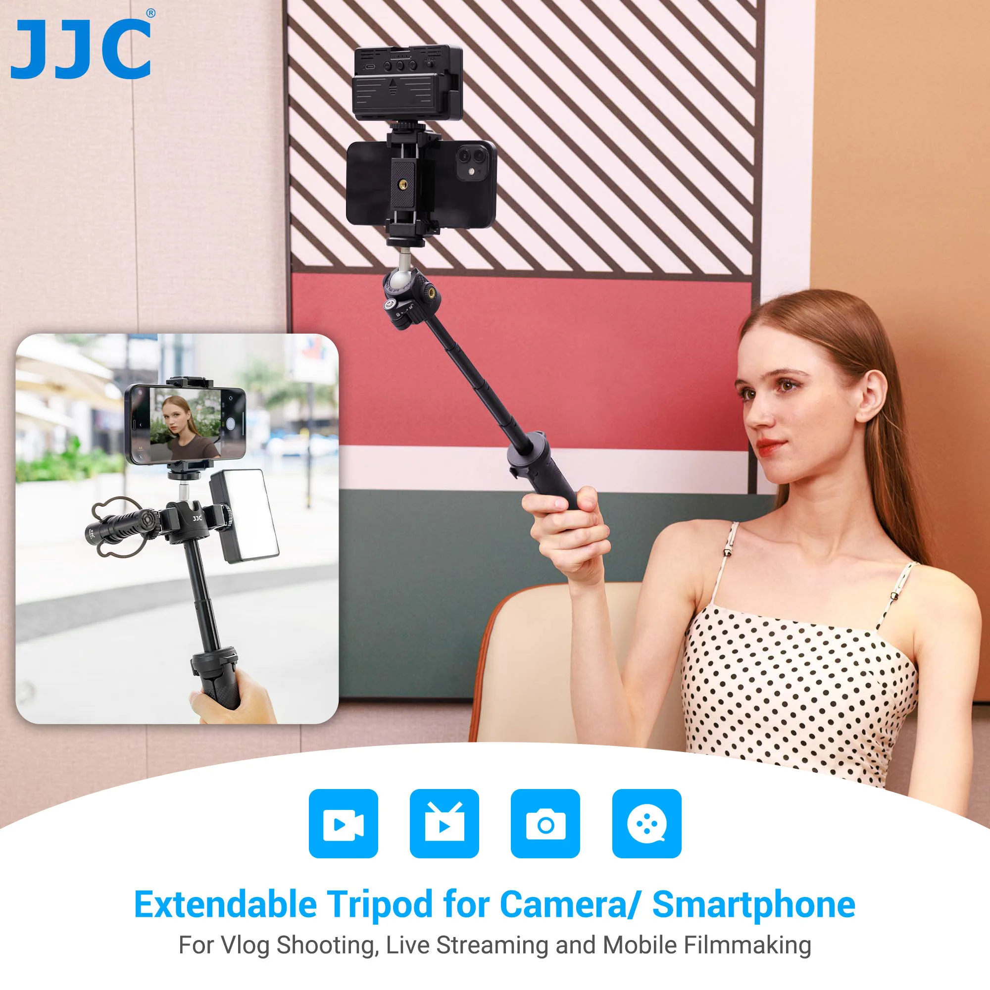 JJC Mini Tripod Selfie Stick Tabletop Tripod Max Load 1.5kg Support Projector Camera iPhone Android Phone GoPro Mic LED Light