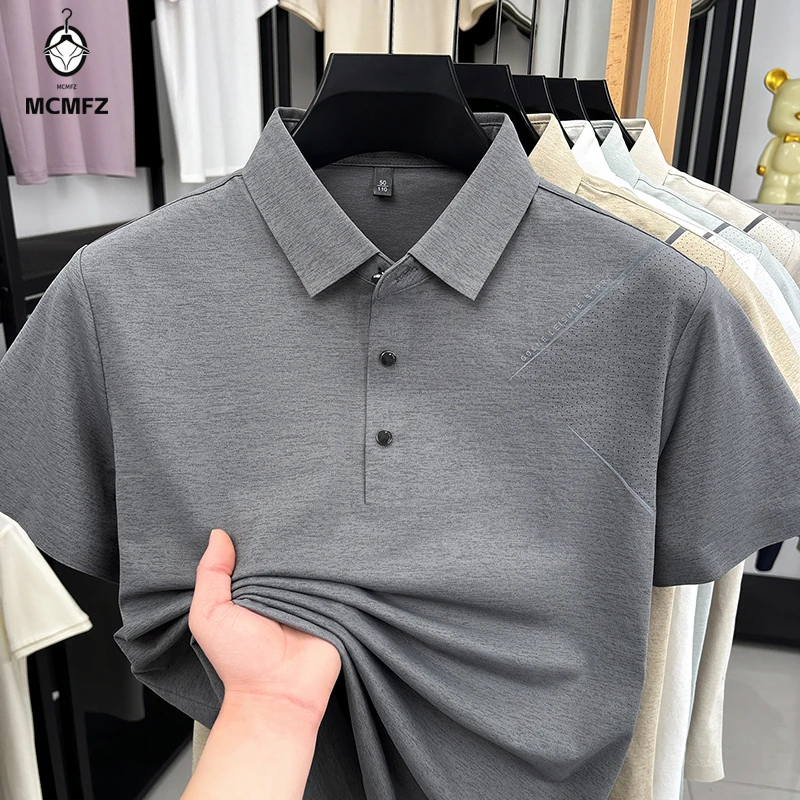 Men Slim Fit Polo Shirt Short Sleeve Business Style Soft Fabric Breathable Tops for Work and Outdoor