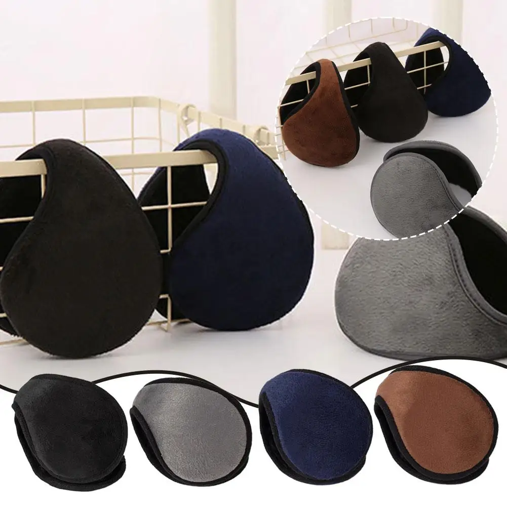 

2pcs Winter Men Warm Earmuffs Plus Velvet Thick Plush Rear-mounted Earmuffs Cold-proof Black Gray Brown Warm Fashion Ear Bag