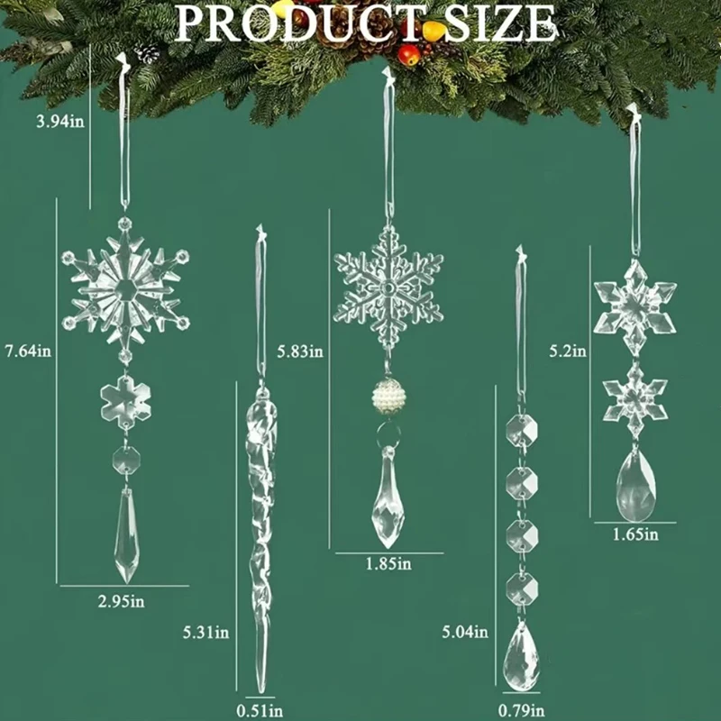 5/10Pcs Christmas Acrylic Snowflake Simulation Ice Pendants Xmas Tree Hanging Ornament New Year Christmas Decoration for Home