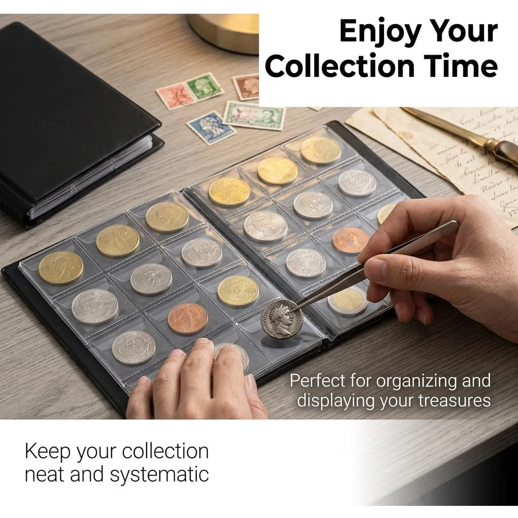 1Pc Coin Collection Album with 60/120 Grids, Transparent Pages, Storage Book for Coins, Medals & Commemorative Coins