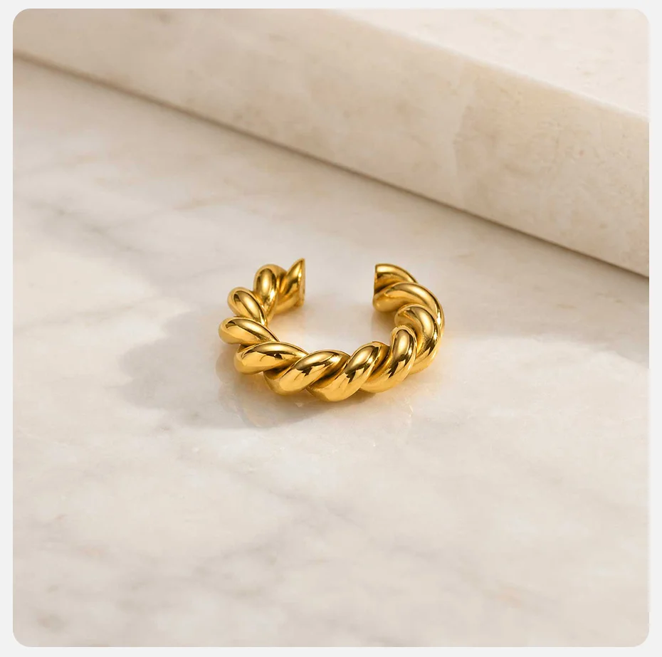 Vnox Trendige Twist-Kreis-Ohrklemmen für Damen, klassisch vergoldete C-förmige Huggie-Ohrringe ohne Ohrloch, Ohrklemmen-Schmuck. – Detail 5