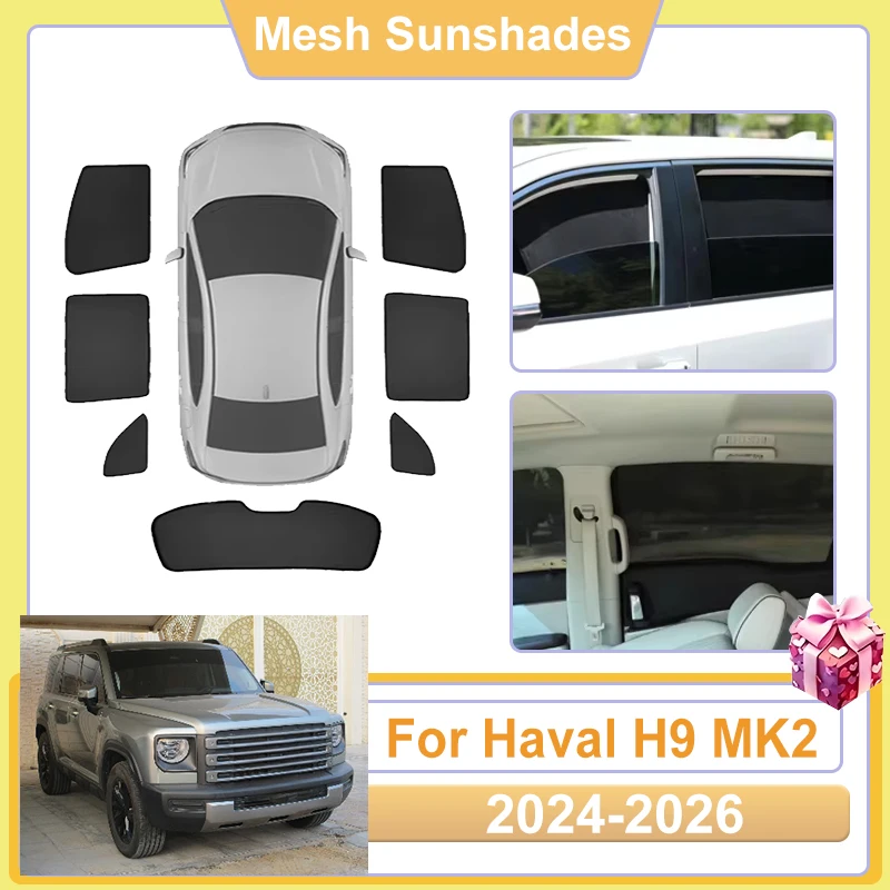 

For Haval H9 2026 Accessories MK2 2024 2025 Car Window Sun Shade Mesh Cover Anti UV Visors Heat light Shield Sunshade Baffle Net