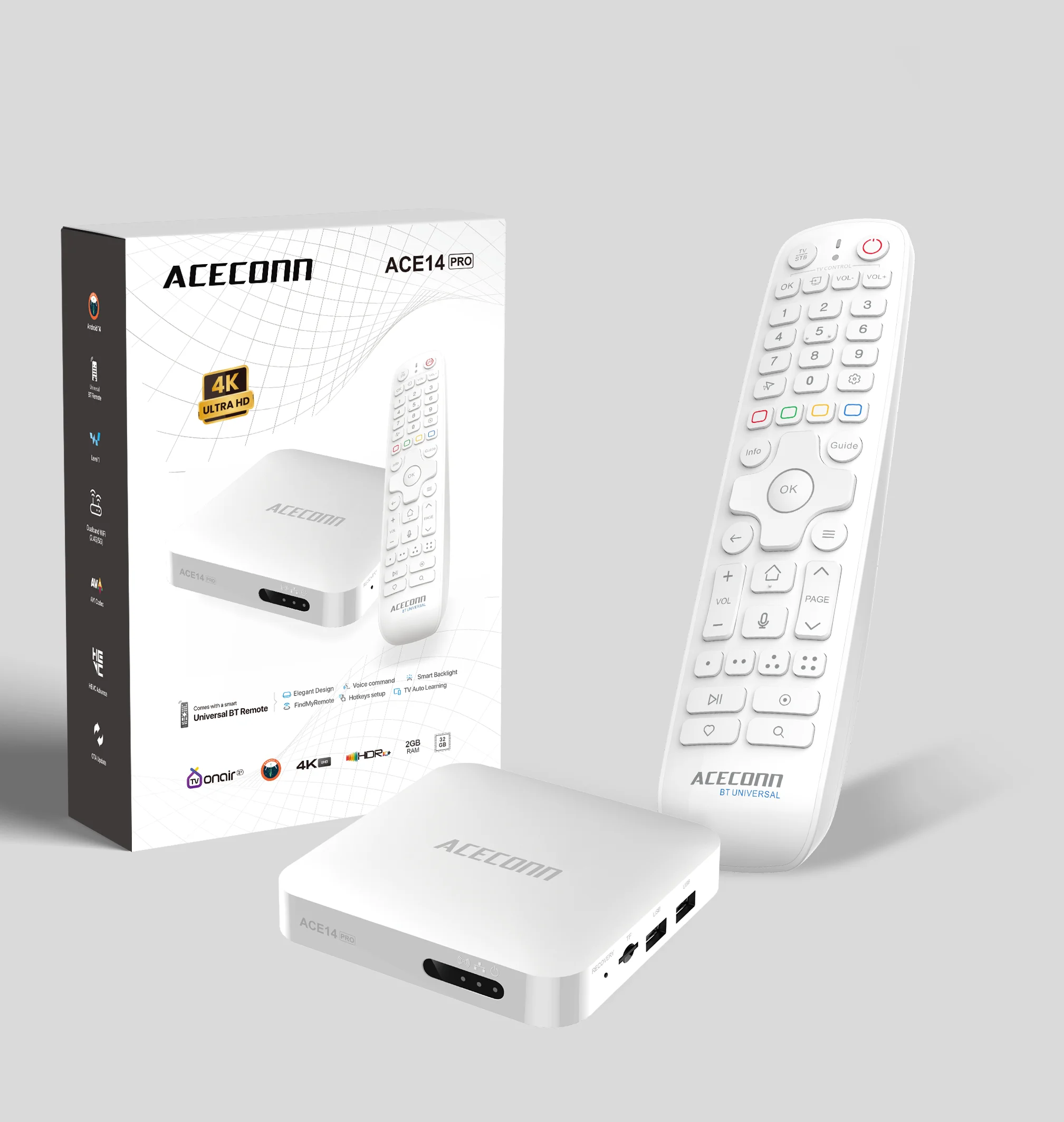 ACE14 Pro DUAL OS Iptv online TV Box Streaming Box IPTV 2G 32GB Dualband WiFi LAN Port BT Auto Learning Hotkeys Remote Backligh