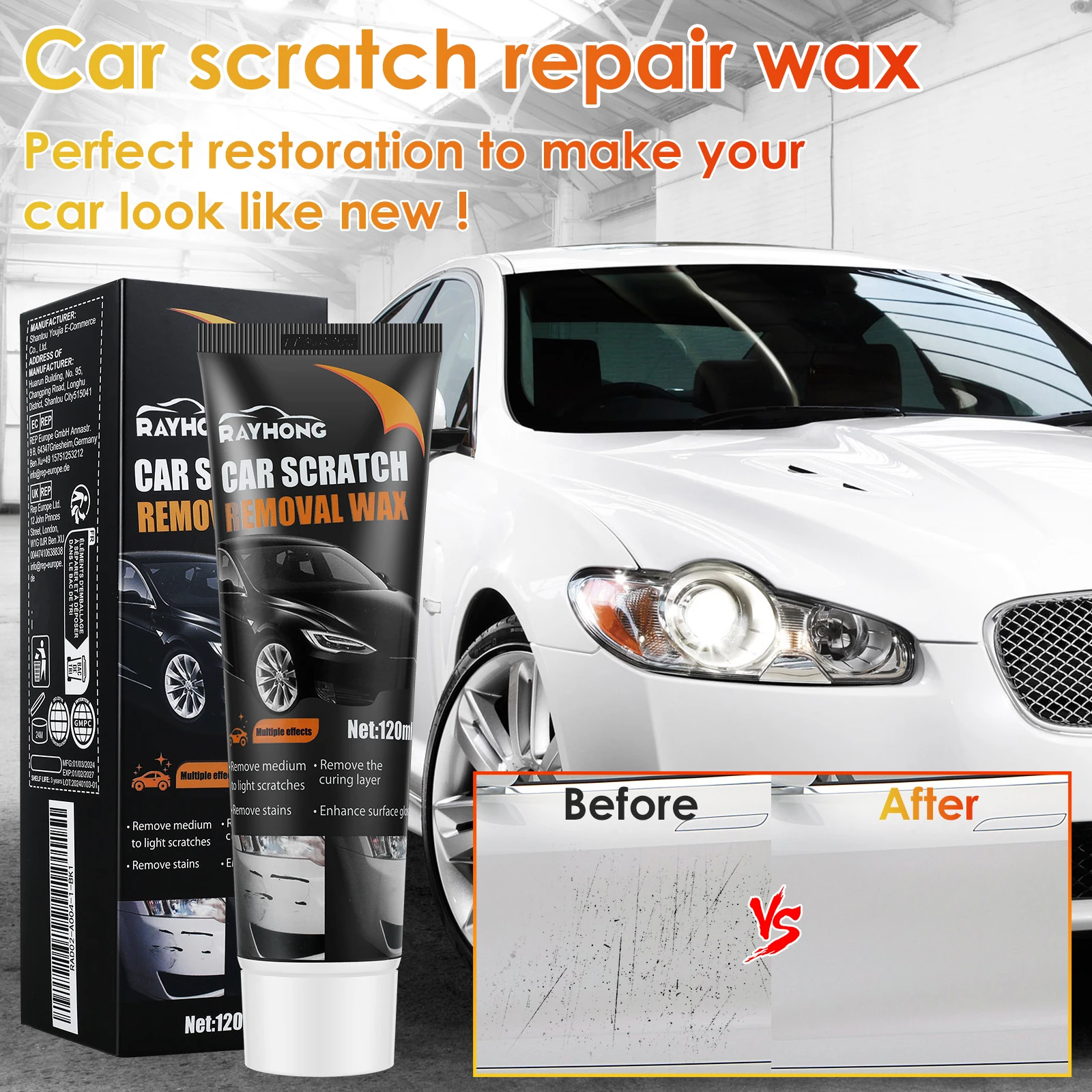 3Pcs Car Scratch Removal Wax Auto Glossy Shine Polish Cream per veicolo Paint Restorer detergente pasta riparazione cera lucidante