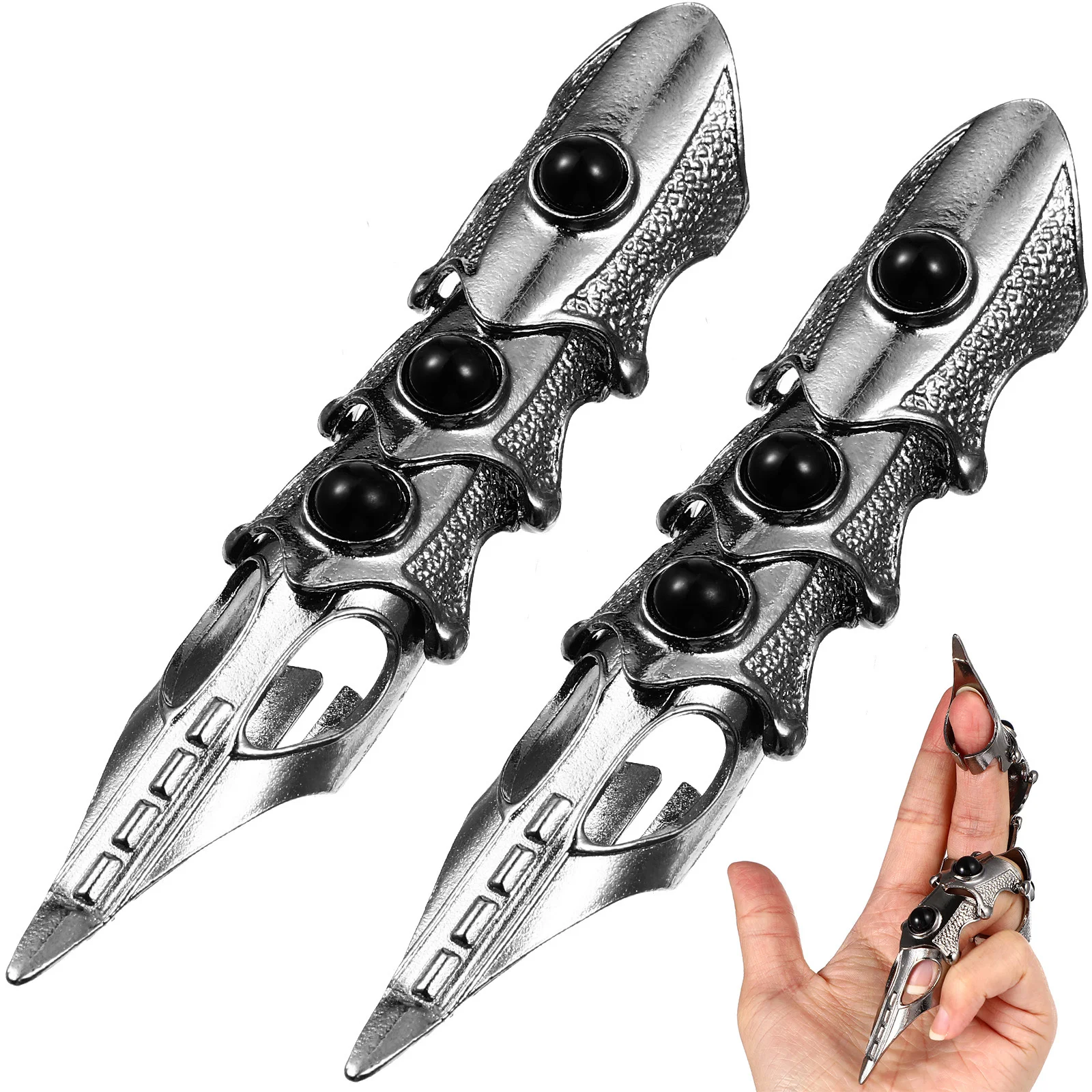 

2Pcs Skull Vintage Full Finger Open Ring Gothic Joint Punk Style Halloween Costume Accessory for Men Women Finger