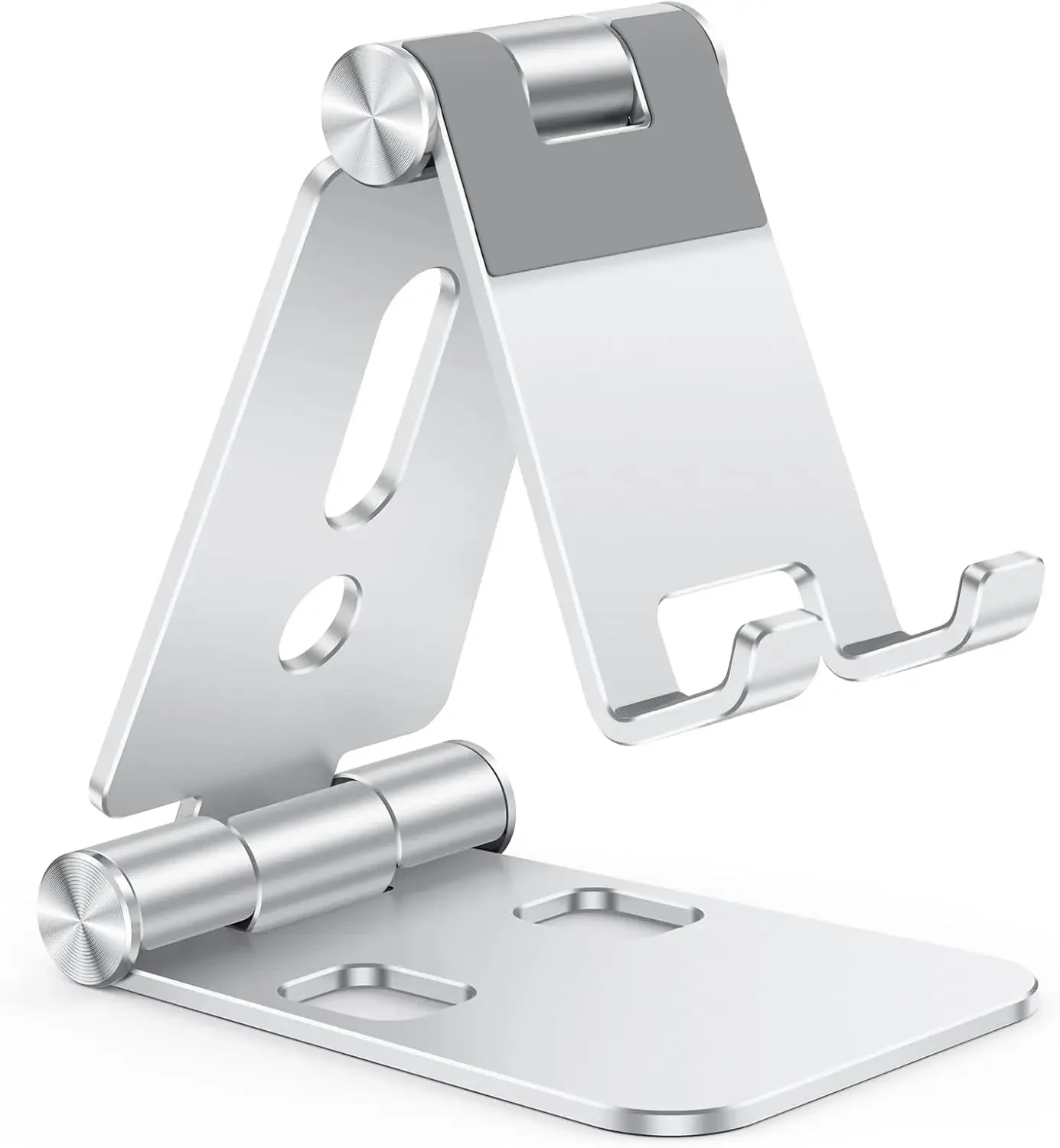 Foldable Aluminum Phone Stand, Adjustable Portable Holder for iPhone 17/16/15 Pro Max, Samsung Galaxy, Tablets, Silver