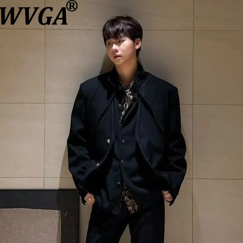 WVGA Autumn New Men's Lace Deisgn Light Luxury High-end Turn-Down Collar Blazer Niche Casual Stylish Deconstructed Jacket W28519
