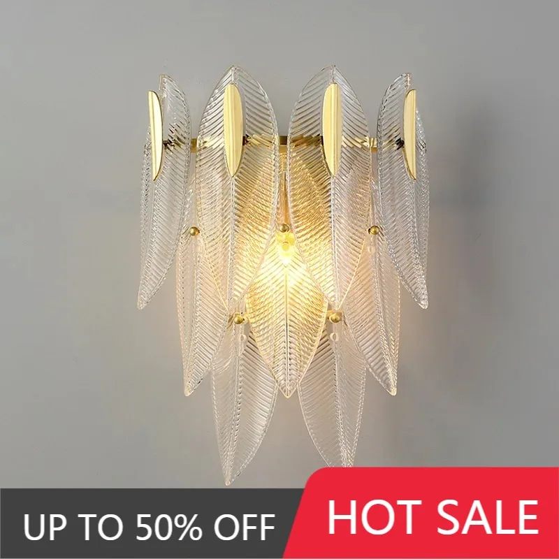Creative Feather Leaves Led Wall Lamp Modern Luxury Bedroom Bedside Lamp Living Room TV Background Wall Decor Wall Light Fixture