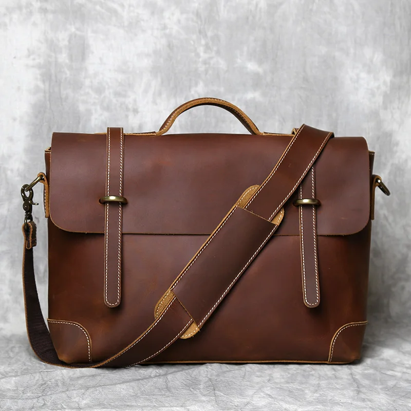 Retro Leder herren Handtasche Top Schicht Rindsleder Aktentasche Crazy Horse Leder Messenger Schulter Große Kapazität Computer Tasche NZPJ – Detail 7