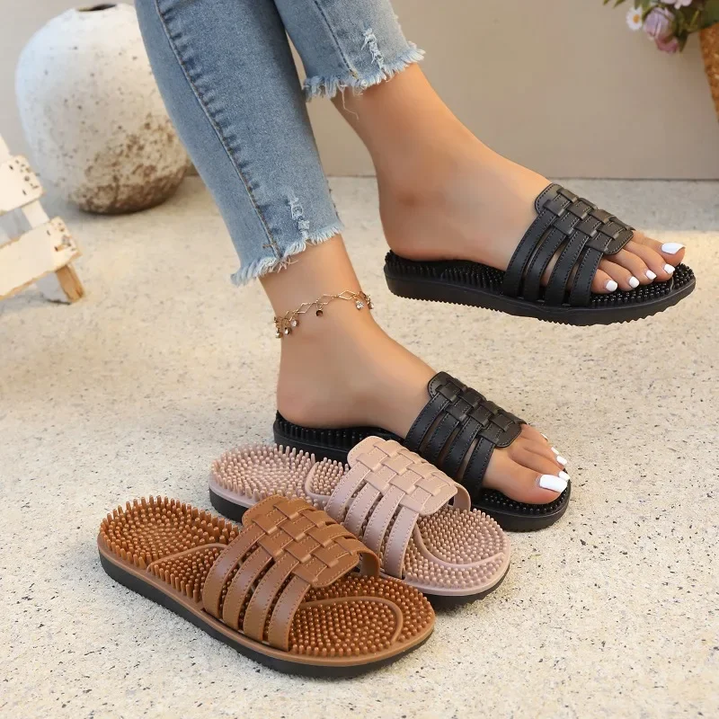 Plus-size new flat single-strap flip-flops, massage type, outdoor casual daily wear comfortable women's flat slippers