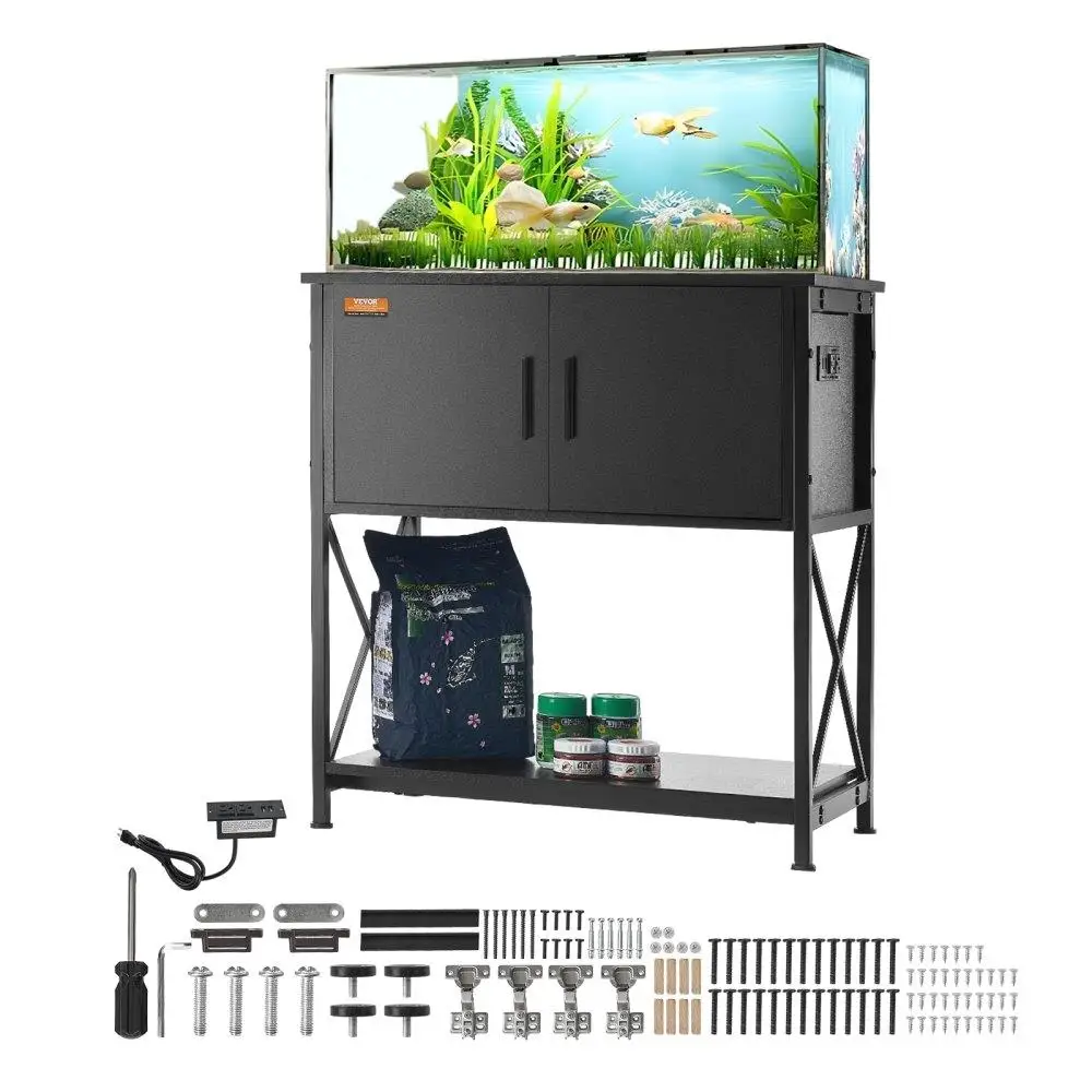 

Aquarium Reptile Stand for 29 Gallon Fish Tank Steel Load Capacity 242.5 lbs Storage Cabinet Embedded Power Panel Black
