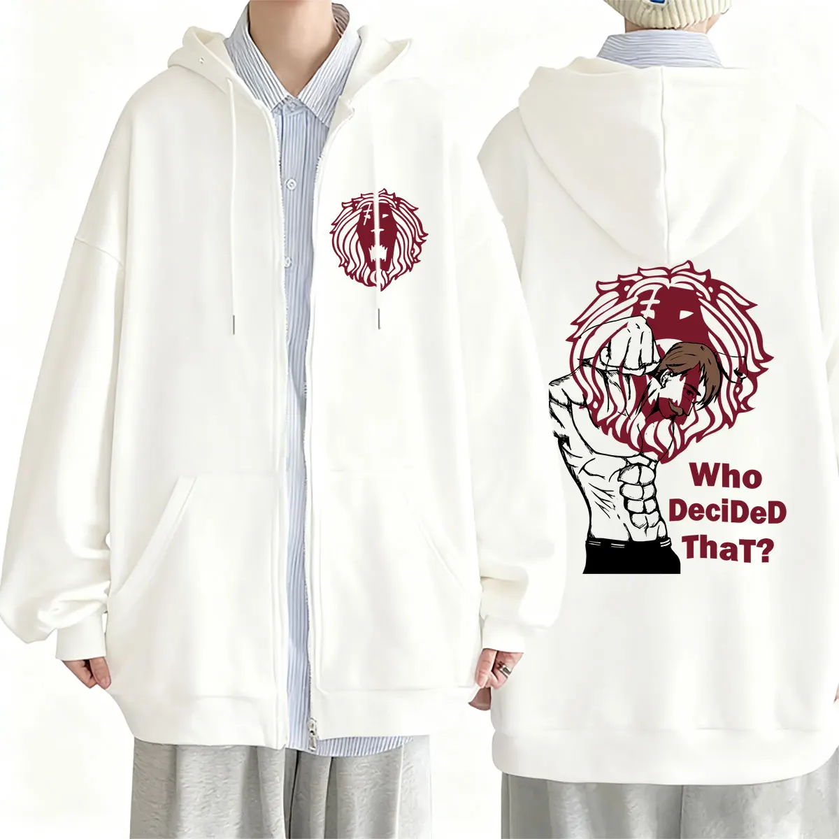 Sweat-shirt à capuche avec fermeture éclair pour hommes et femmes, Anime The Seven Deadly Sins Lion's Sin of Pride Escanor Merch, Manga Harajuku, surdimensionné