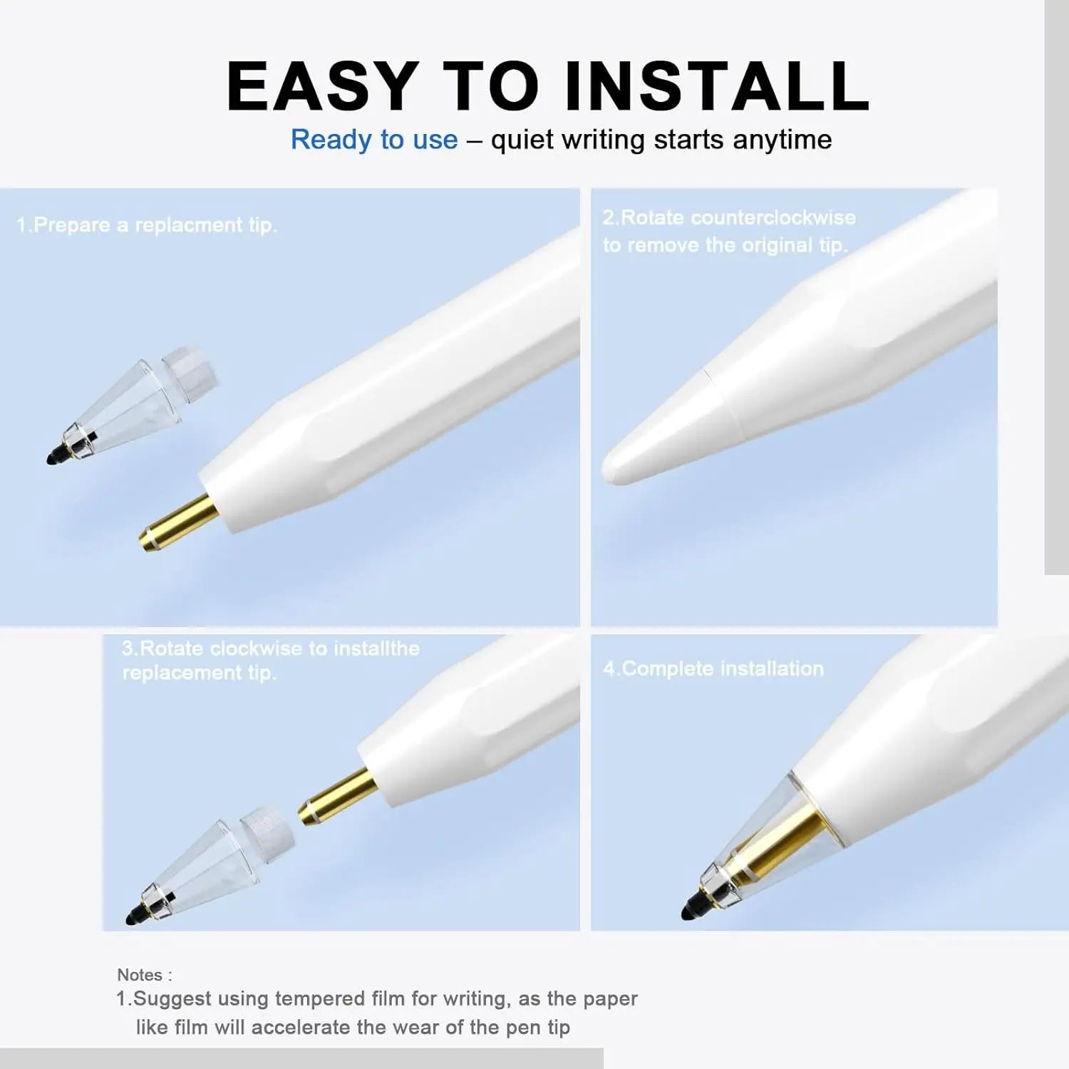 Cushion Silent Modified Replacement Stylus Nibs Compatible with Apple Pencil