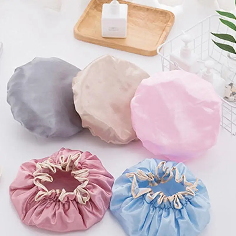 1Pc Waterproof Women Shower Cap Satin Beanie Hair Bonnet Bath Accessories Shampoo Multiple Shower Caps Bathroom Set Dust Proof