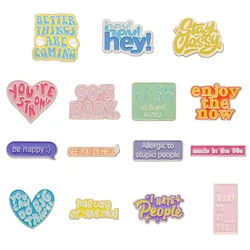 Funny Slogans 90's Baby Be Happy Enamel Pins Geometric Heart Lapel Badge Wholesale Metal Pin Backpack Clothes Brooches Jewelry