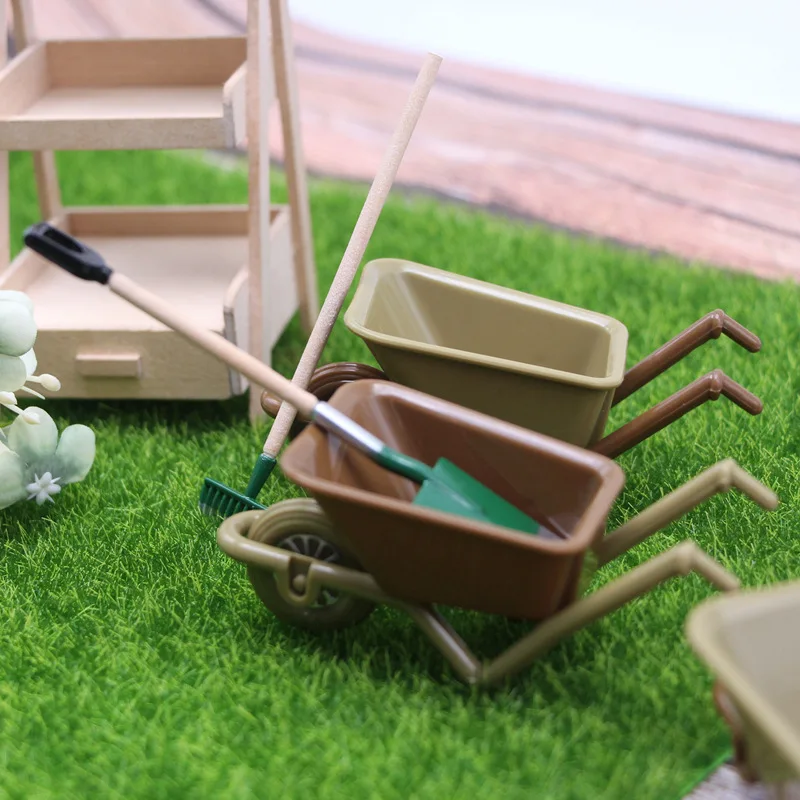 2Pcs Mini Plastic Simulation Cart Dollhouse Miniature Farm Elf Garden Gardening Tool Model Pocket