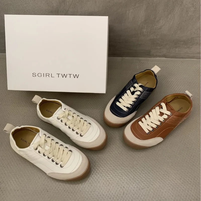 

Korean Version of Round Head Splicing Forrest Gump Shoes Women's Fashion Thin White German Training Sneakers