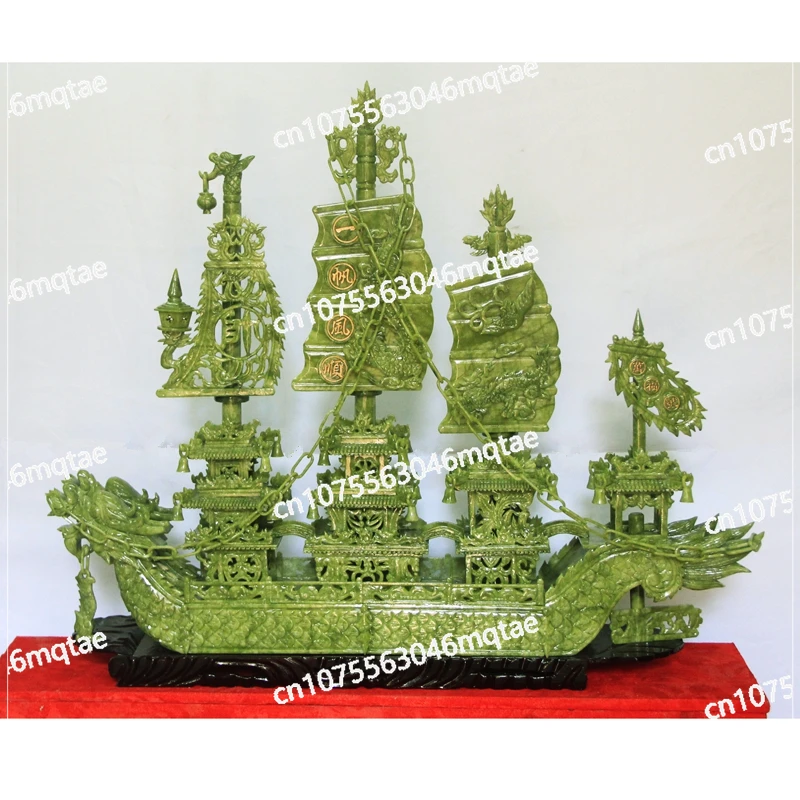 1 M Natural Jade with Smooth Sailing Fine Jade Carving Dragon Boat Decoration Living Room and Hotel Company